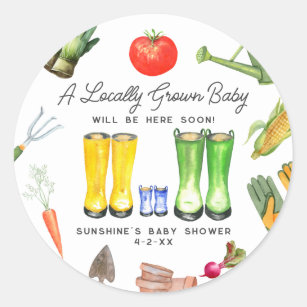 Locally Grown Blue Boots Vegetable Baby Shower Classic Round Sticker