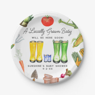 Locally Grown Blue Boots Vegetable Baby Shower Paper Plate