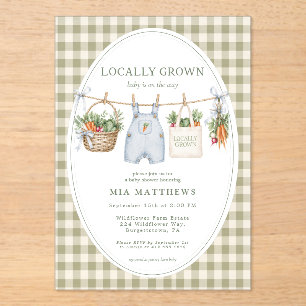 Locally Grown Blue Gingham Baby Shower Invitation