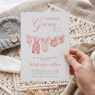Locally Grown Boho Clothesline Baby Girl Shower Invitation
