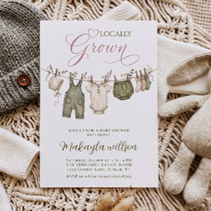 Locally Grown Boho Clothesline Baby Shower Invitation