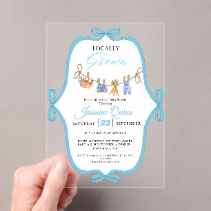 Locally grown boy baby shower Baby sprinkle Acrylic Invitations