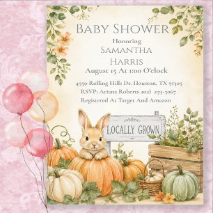 Locally Grown Bunny Pumpkin Baby Shower Invitation