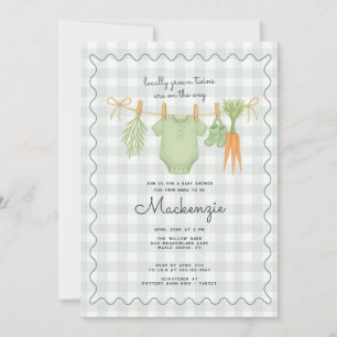 Locally Grown Clothesline Twin Baby Shower Invitation