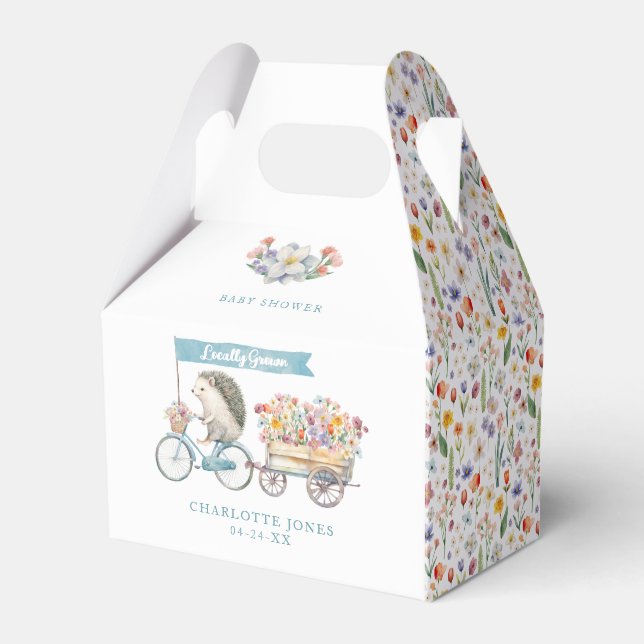 Locally Grown Cute Hedgehog Spring Baby Shower Favour Box (Front Side)