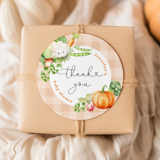 Locally grown Fall pumpkin baby shower thank you Classic Round Sticker (Creator Uploaded)