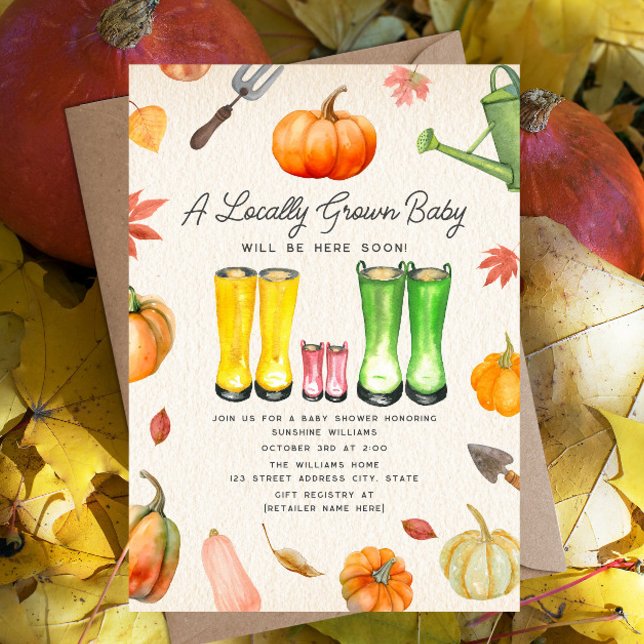 Locally Grown Fall Pumpkin Patch Girl Baby Shower Invitation (Creator Uploaded)