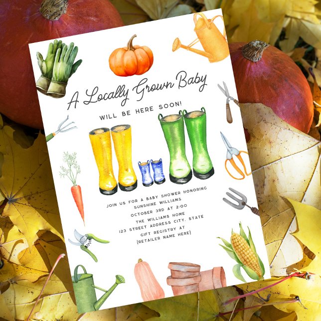 Locally Grown Fall Vegetables Garden Boy Baby  Invitation (Creator Uploaded)