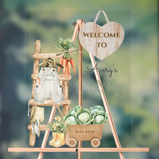 Locally Grown Farm Rustic Baby Shower Welcome Acrylic Sign (Neutral)