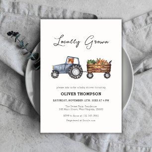 Locally Grown Farm Tractor Teddy Bear Baby Shower Invitation