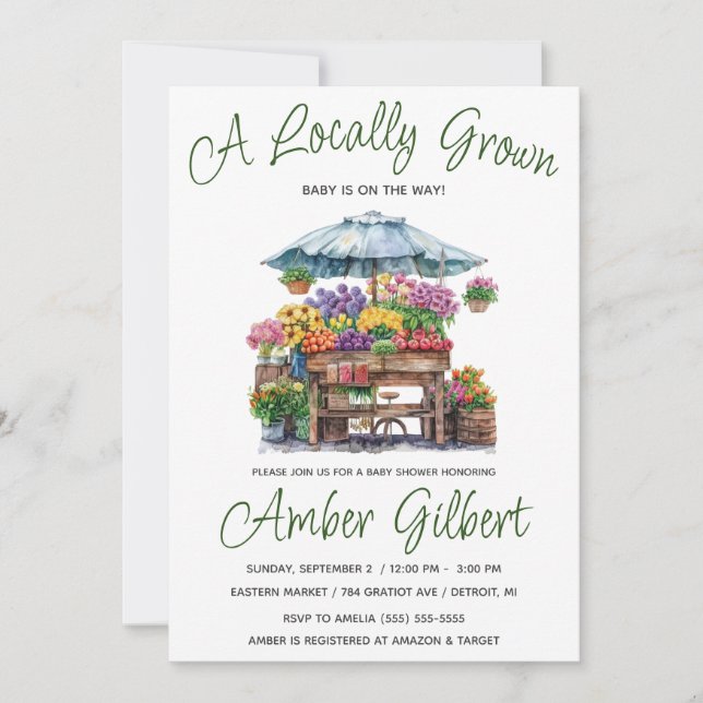 Locally Grown, Farmer's Flower Market Baby Shower Invitation (Front)