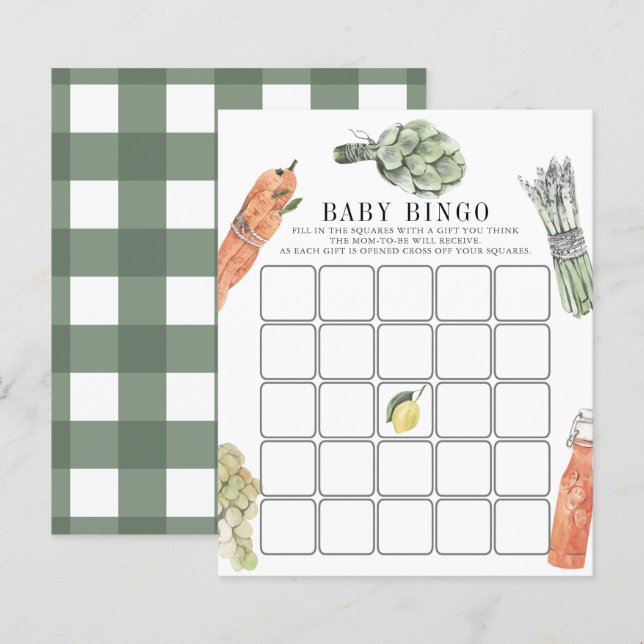 Locally Grown Farmers Market Baby Shower Bingo (Front/Back)