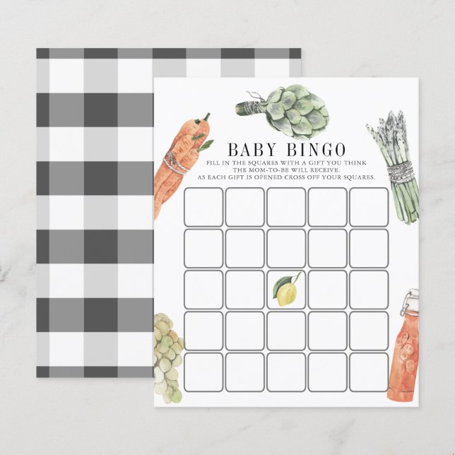 Locally Grown Farmers Market Baby Shower Bingo (Front/Back)
