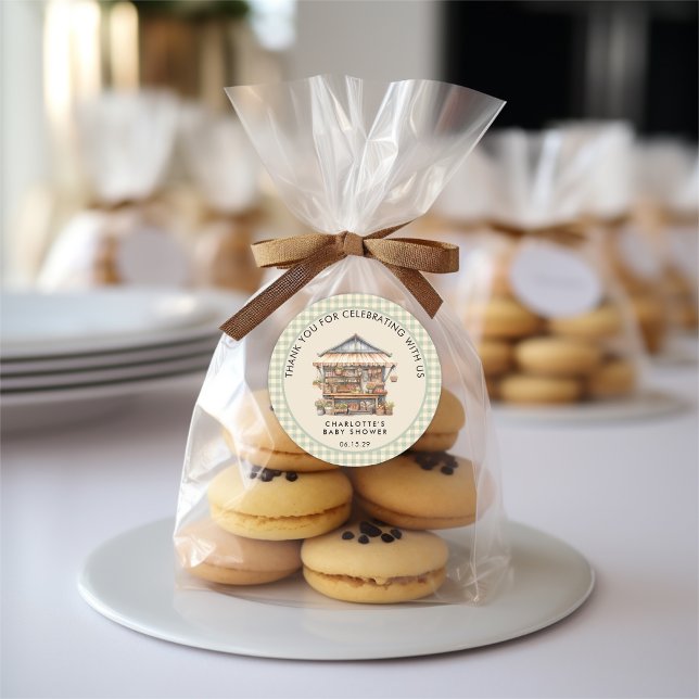 Locally Grown Farmer's Market Baby Shower  Classic Round Sticker (LOCALLY GROWN BABY 
THANK YOU STICKERS)