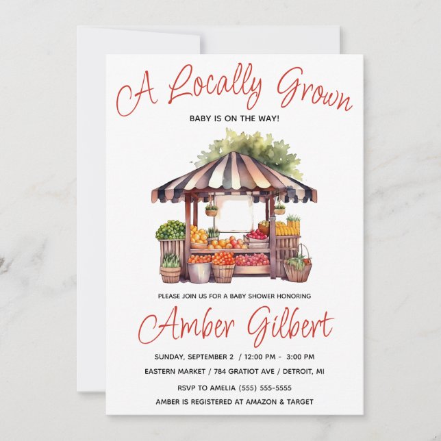 Locally Grown, Farmer's Market Baby Shower Invitation (Front)