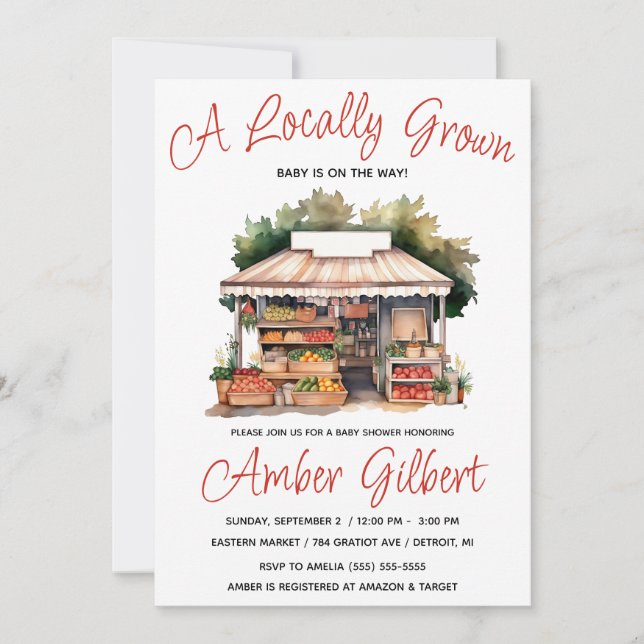 Locally Grown, Farmer's Market Baby Shower Invitation (Front)
