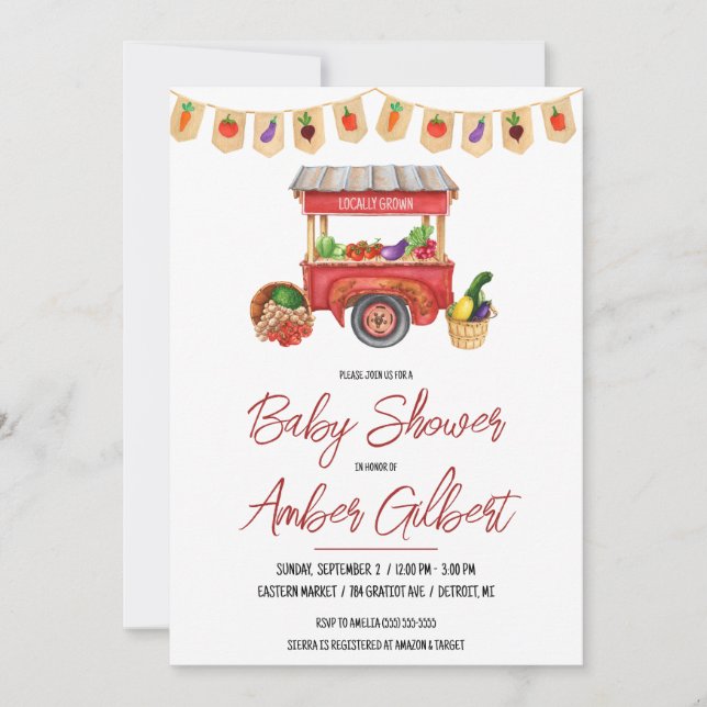 Locally Grown, Farmer's Market Baby Shower Invitation (Front)