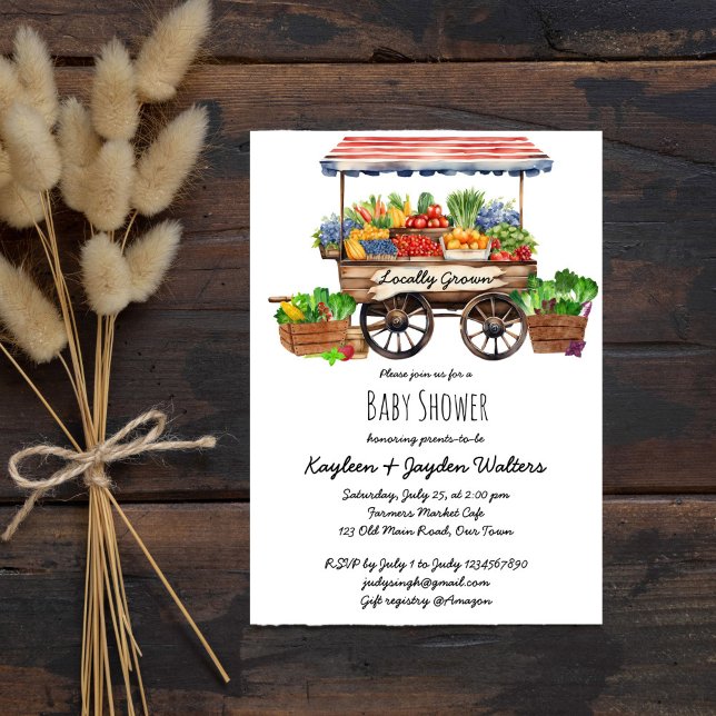 Locally grown farmers market baby shower invitation (Locally grown farmers fresh produce market baby shower invitation editable template instant download)