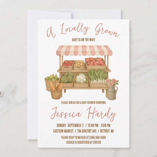 Locally Grown, Farmer's Market Baby Shower Invitation (Front)