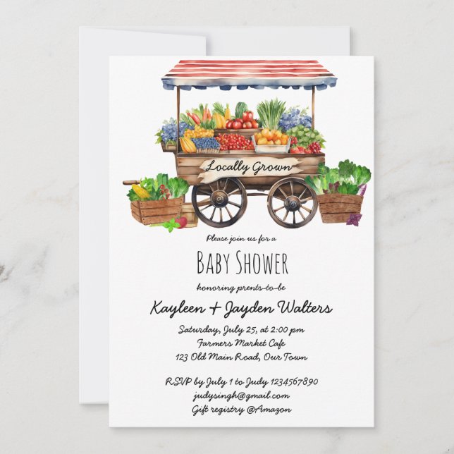 Locally grown farmers market baby shower invitation (Front)