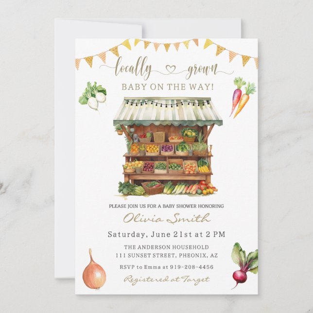 Locally Grown Farmers Market Baby Shower Invitation (Front)
