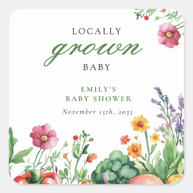Locally Grown Farmers Market Baby Shower Square Sticker (Front)