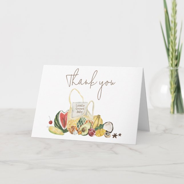 Locally Grown Farmers Market Baby Shower Thank You Card (Front)