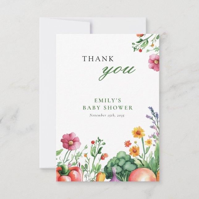 Locally Grown Farmers Market Baby Shower Thank You Card (Front)