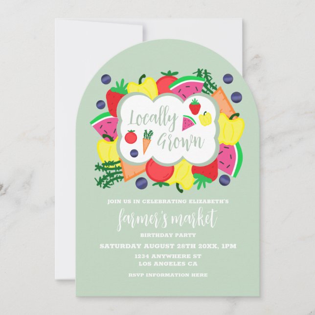 Locally Grown Farmer's Market Birthday Invitation (Front)