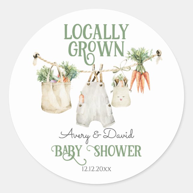 Locally Grown Farmers Market Boho Baby Shower Classic Round Sticker (Front)