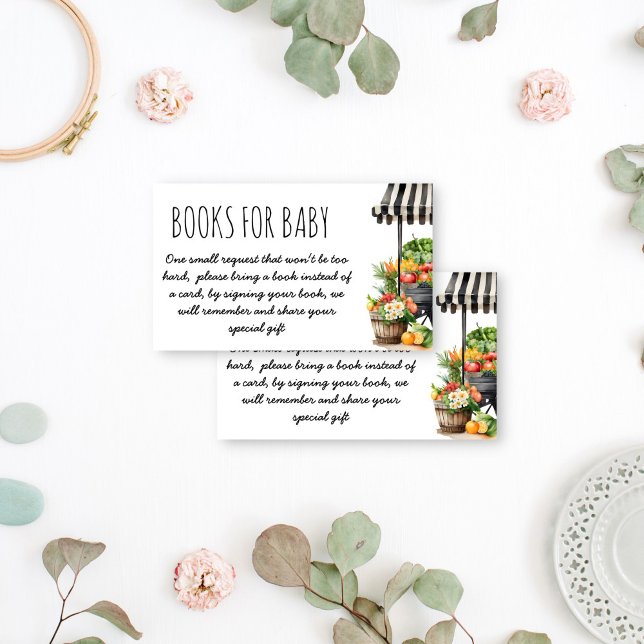 Locally grown farmers market books for baby enclosure card (Locally grown farmers market fresh produce baby shower books for baby enclosure card book request )