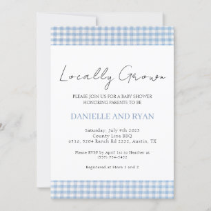 Locally Grown Farmers Market Chequered Boy Blue Invitation