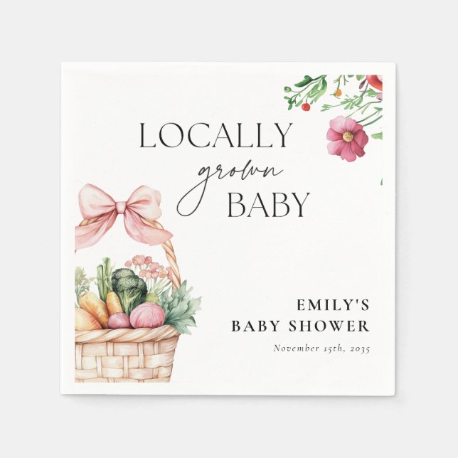 Locally Grown Farmers Market Girl Baby Shower Napkin (Front)