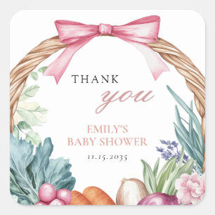 Locally Grown Farmers Market Girl Baby Shower Square Sticker