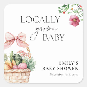 Locally Grown Farmers Market Girl Baby Shower Square Sticker