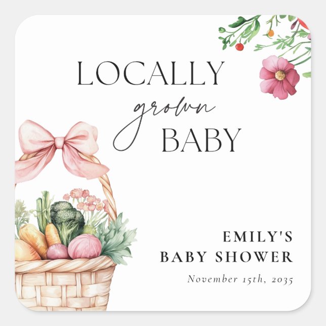 Locally Grown Farmers Market Girl Baby Shower Square Sticker (Front)
