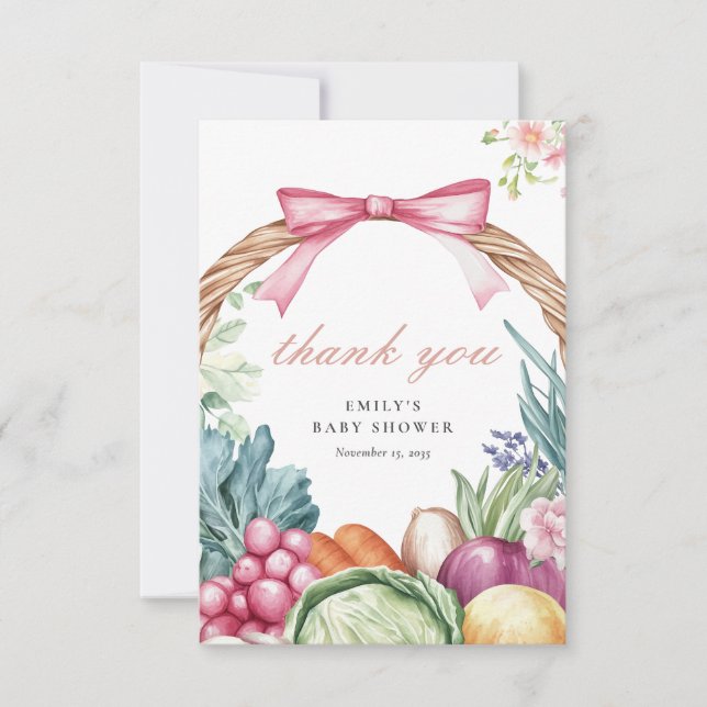 Locally Grown Farmers Market Girl Baby Shower Thank You Card (Front)