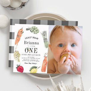 Locally Grown Farmers Market Photo 1st Birthday Invitation