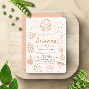 Locally Grown Farmers Market Pink Birthday Invitation