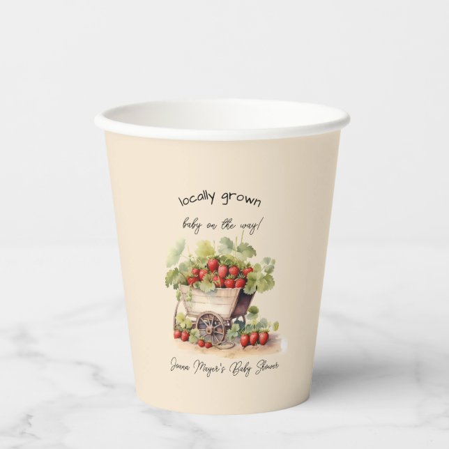 Locally Grown Farmers Market Strawberry Cart Paper Cups (Front)