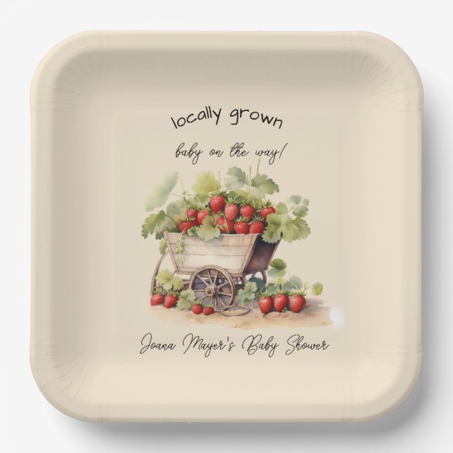 Locally Grown Farmers Market Strawberry Cart Paper Plate (Front)