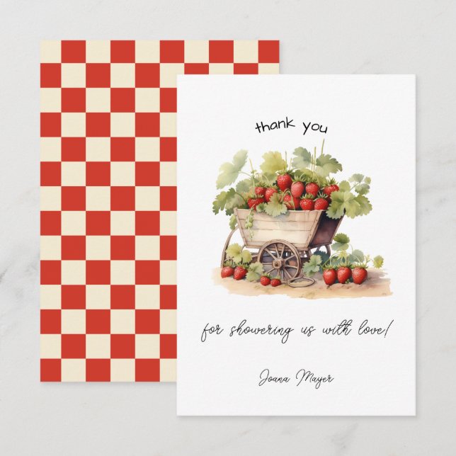 Locally Grown Farmers Market Strawberry  Thank You Card (Front/Back)