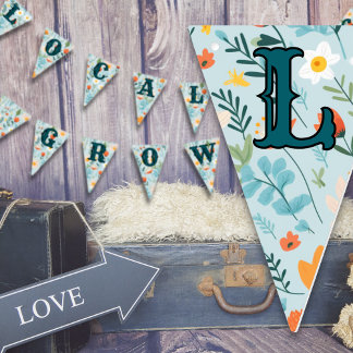 Locally Grown Floral Pattern Blue Baby Shower Bunting