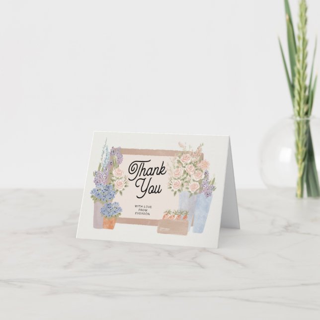 Locally Grown Flower Cart Baby Shower Thank You Card (Front)