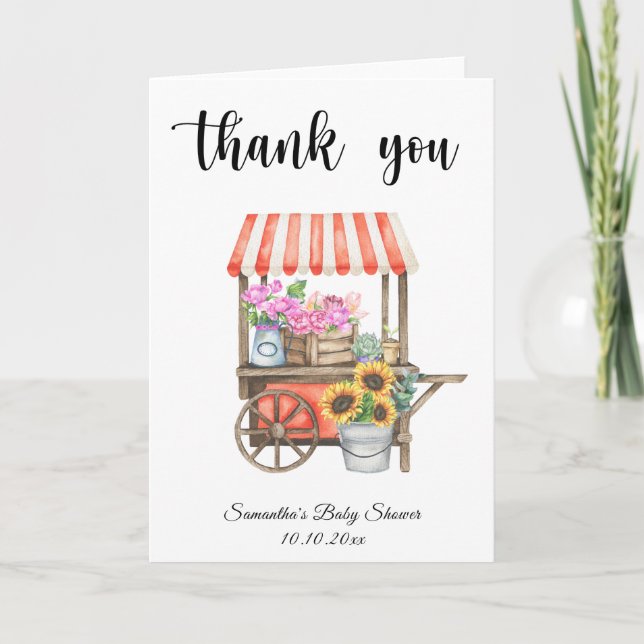 Locally Grown Flowers Farmers Market Baby Shower Thank You Card (Front)