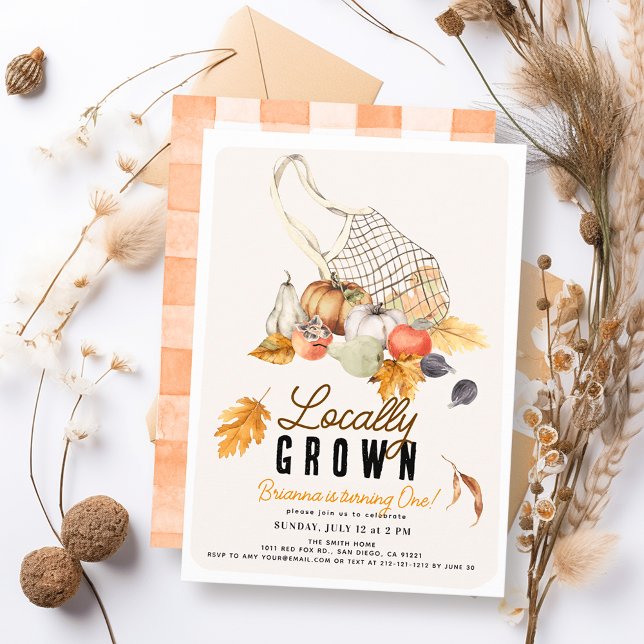 Locally Grown French Market Bag Fall 1st Birthday Invitation (Creator Uploaded)