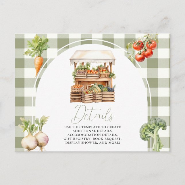 Locally Grown Fresh Market Baby Shower Details Postcard (Front)