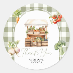 Locally Grown Fresh Market Baby Shower Gingham Classic Round Sticker