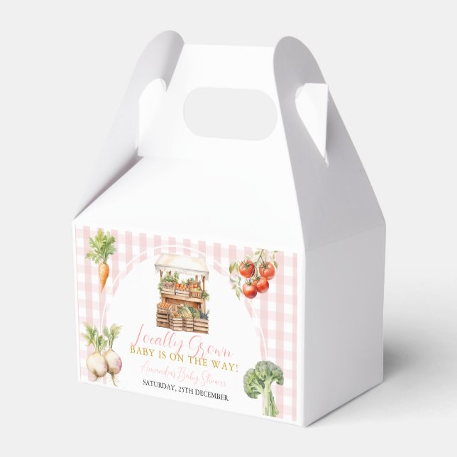 Locally Grown Fresh Market Baby Shower Gingham Favour Box (Front Side)