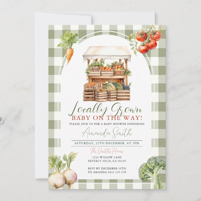 Locally Grown Fresh Market Baby Shower Gingham Invitation (Front)